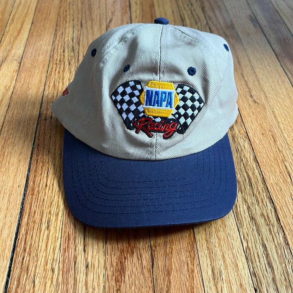 Vintage Tan and Blue Racing Hat